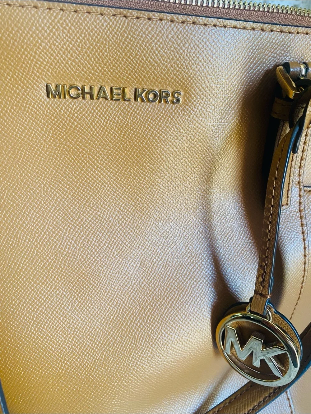 Michael Kors Caramel Leather Tote with MK Charm - Picture 3 of 10